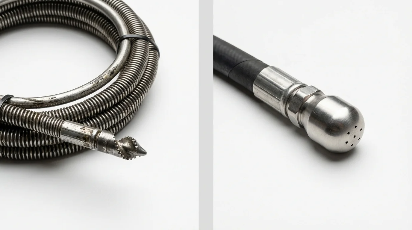 Drain snake cable and hydro jetting nozzle used for drain cleaning in Knightsen, CA