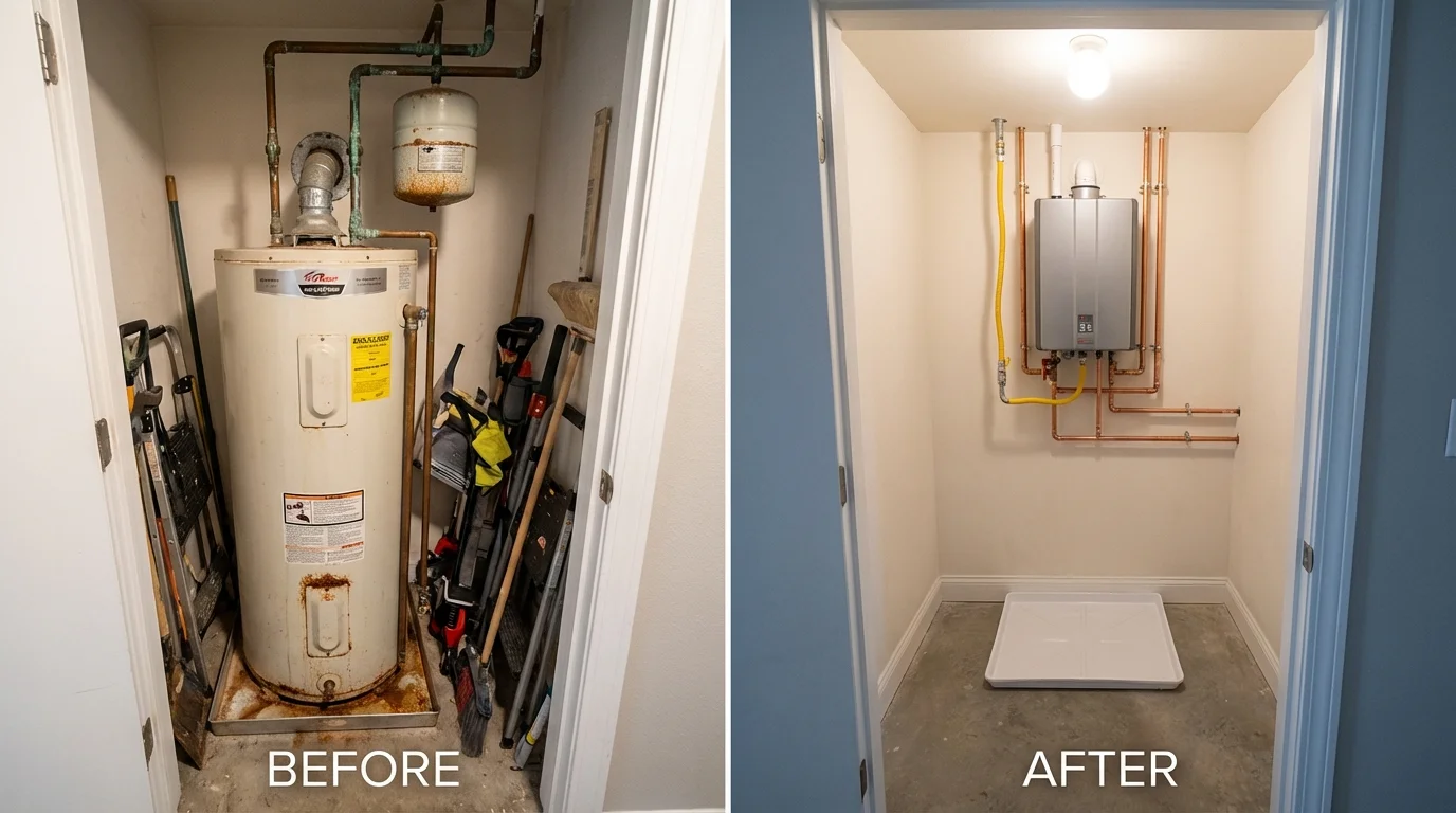 Tank water heater versus wall-mounted tankless unit comparison for Knightsen, CA homeowners