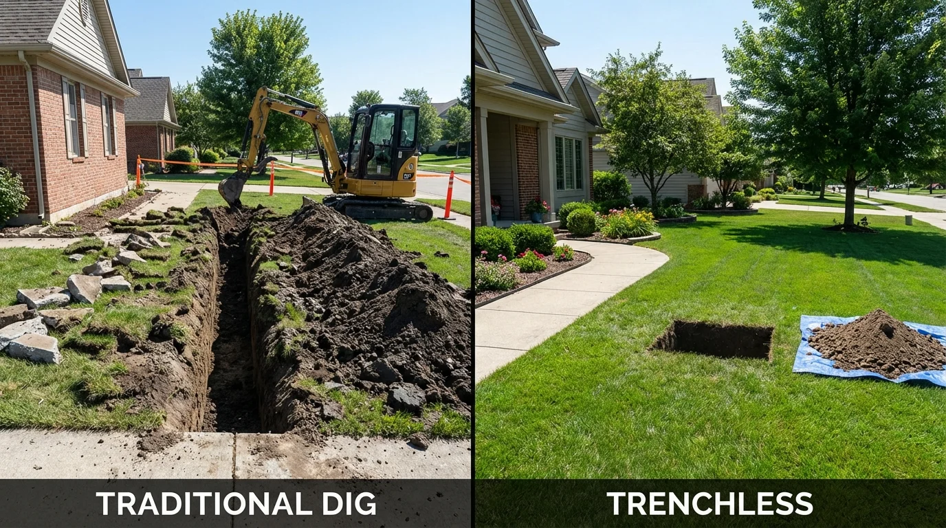 Trenchless sewer repair with minimal yard damage versus traditional excavation in Knightsen, CA
